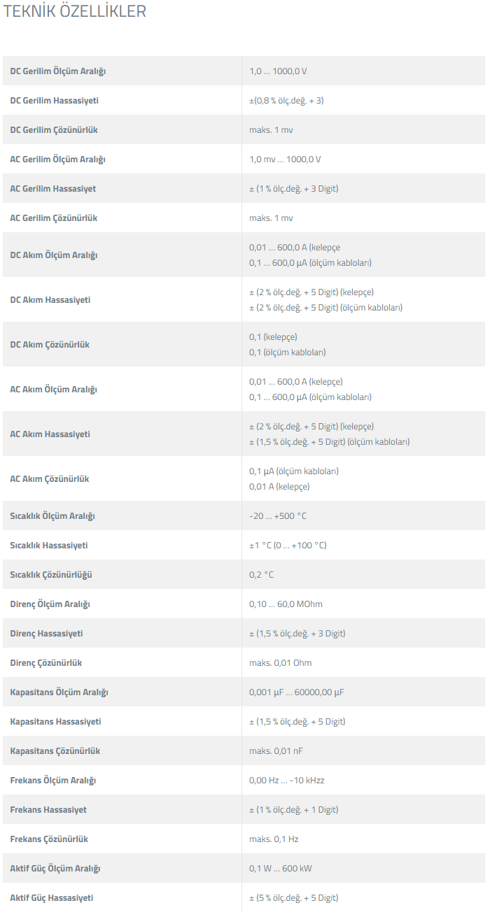 Testo 770-3 Çantalı Bluetooth’lu Teknik Özellikler